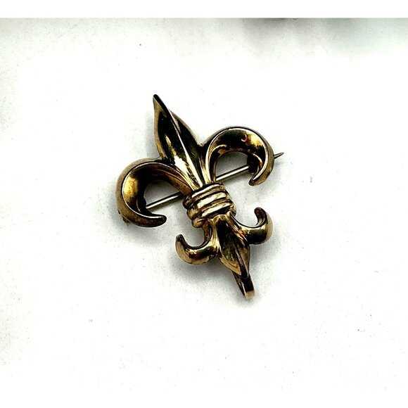 Vintage 1930's Gold-Tone Fleur-De-Lis Pin Brooch With Secure Clasp 1/20 12K - Picture 1 of 5